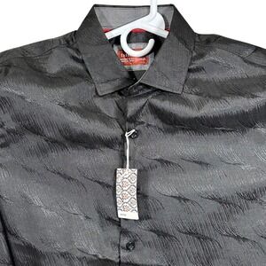 Consequence Mens Black Tonal Wave Shine Long Sleeve Button Down Shirt Large New
